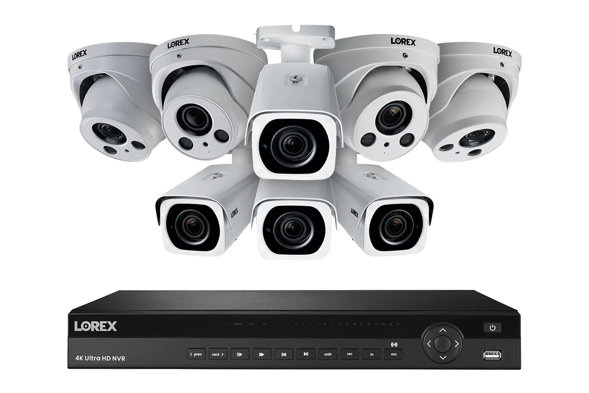 16-Channel NVR System with Four 4K (8MP) Nocturnal Varifocal Zoom IP Cameras and Four Audio Dome Cameras