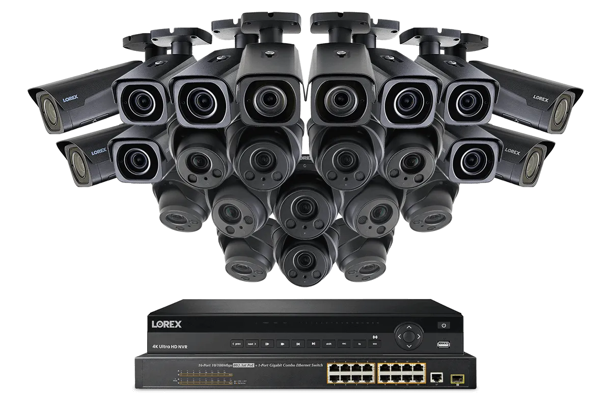 4K Nocturnal IP System with 32-channel NVR, Twelve 4K Dome and Twelve 4K Motorized Zoom Bullet IP Cameras