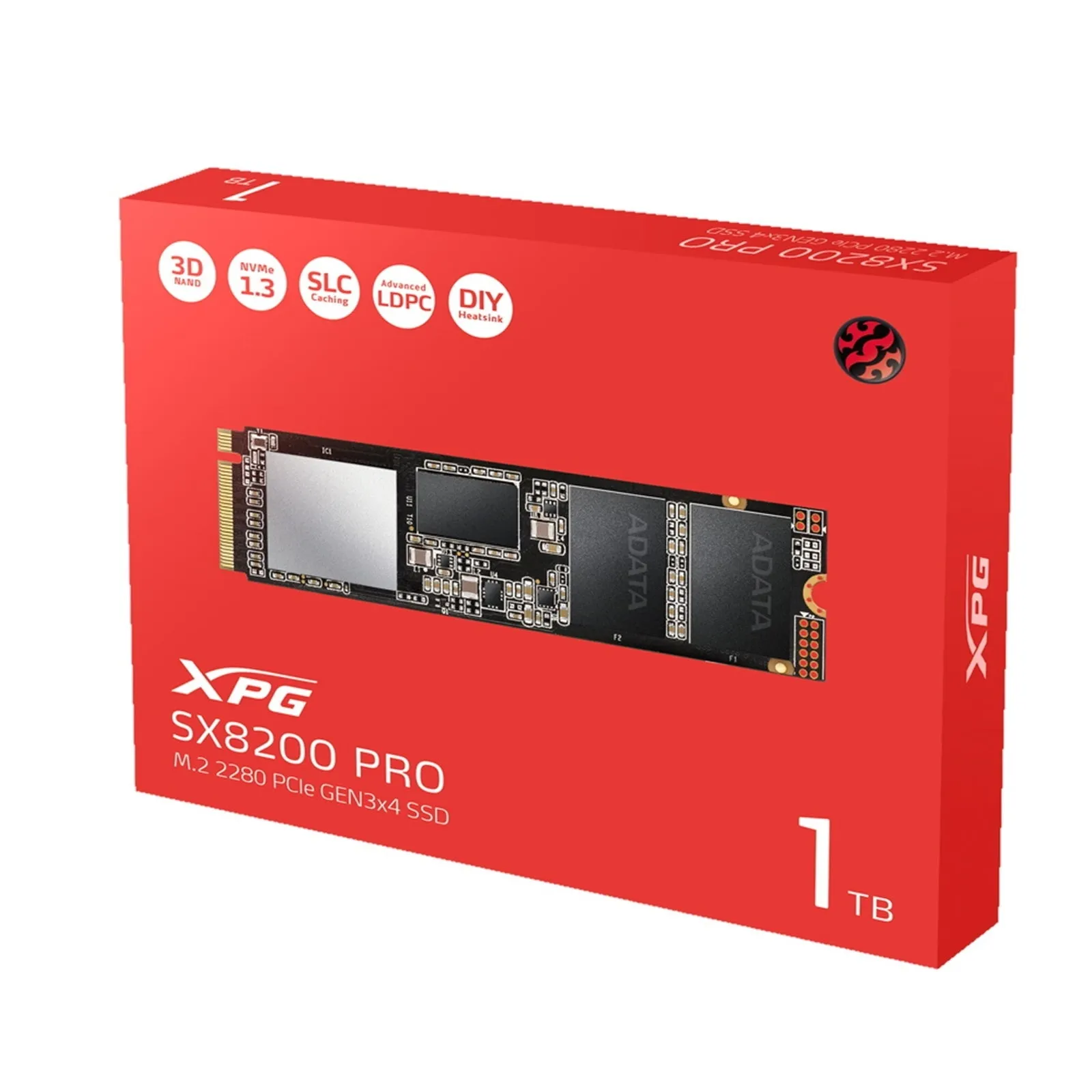 ADATA 1TB XPG SX8200 PRO M.2 NVMe SSD, M.2 2280, PCIe, 3D NAND, R/W 3500/3000MB/s, XPG Heatsink Included