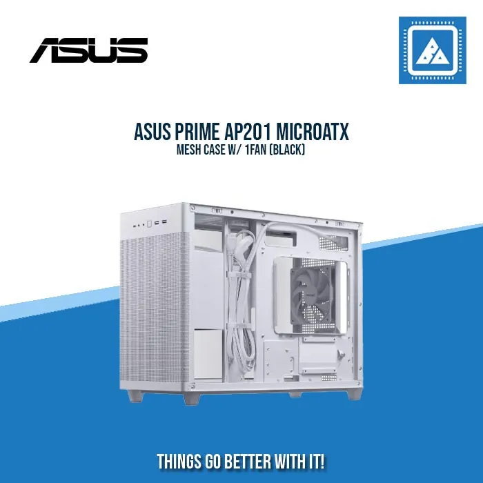 ASUS PRIME AP201 TEMPERED GLASS MICROATX CASE W/ 1FAN (WHITE)