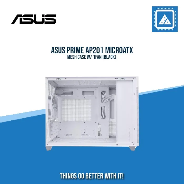 ASUS PRIME AP201 TEMPERED GLASS MICROATX CASE W/ 1FAN (WHITE)