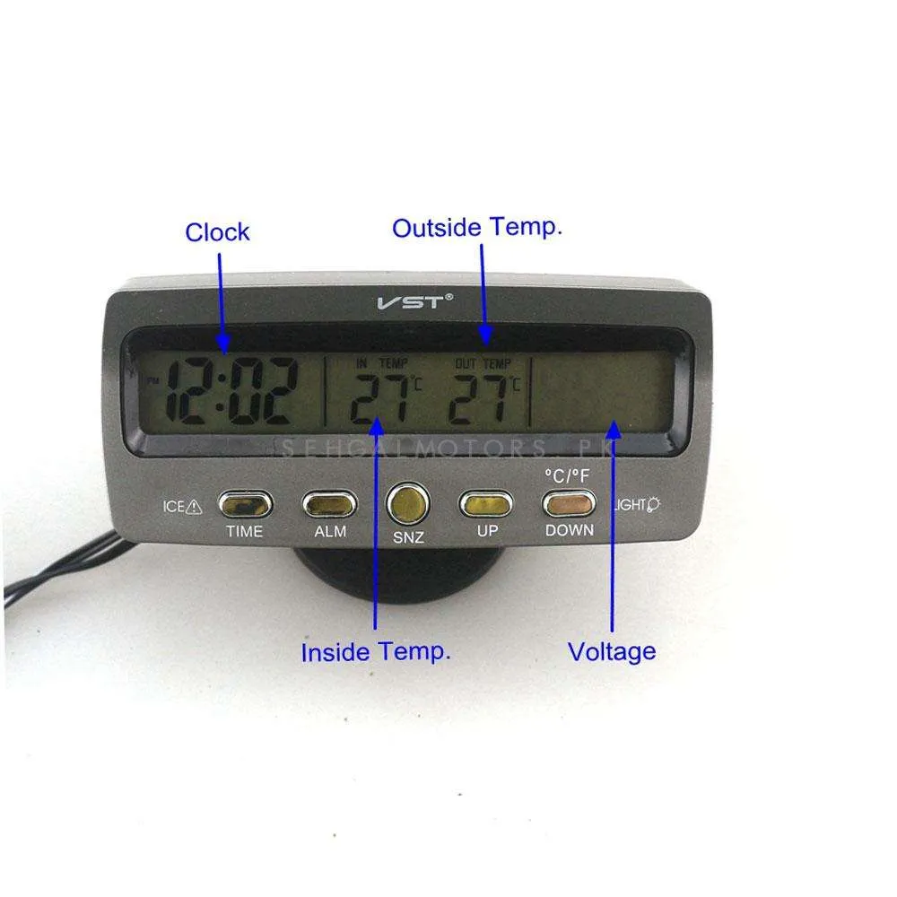 Car Electronic Dashboard Clock with Freeze-Alert, Thermometer, Voltage Meter, Clock - VST-7045V