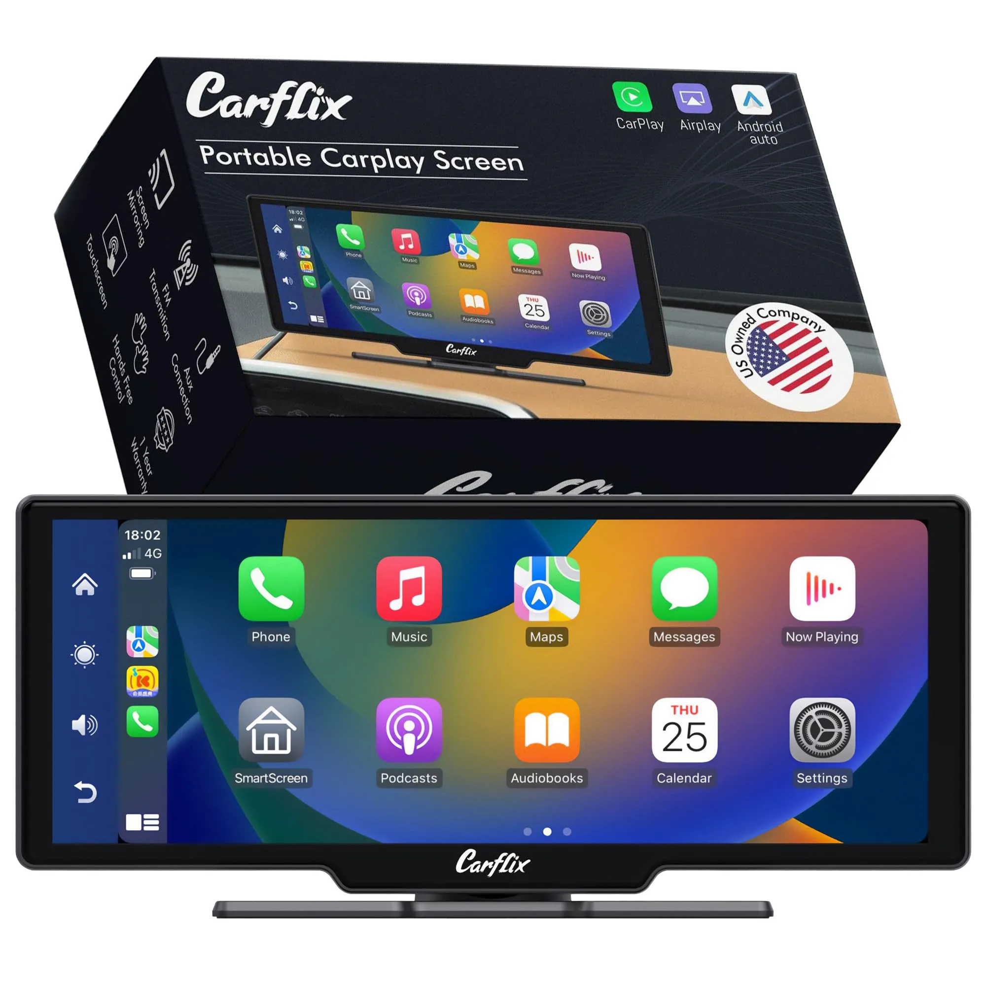 Carflix Portable Wireless CarPlay Screen for Car- 10.26 Inch Car Play Screen & Stereo Compatible with Android Auto and Apple CarPlay - Multimedia Player, Bluetooth, Navigation Screen for All Vehicles