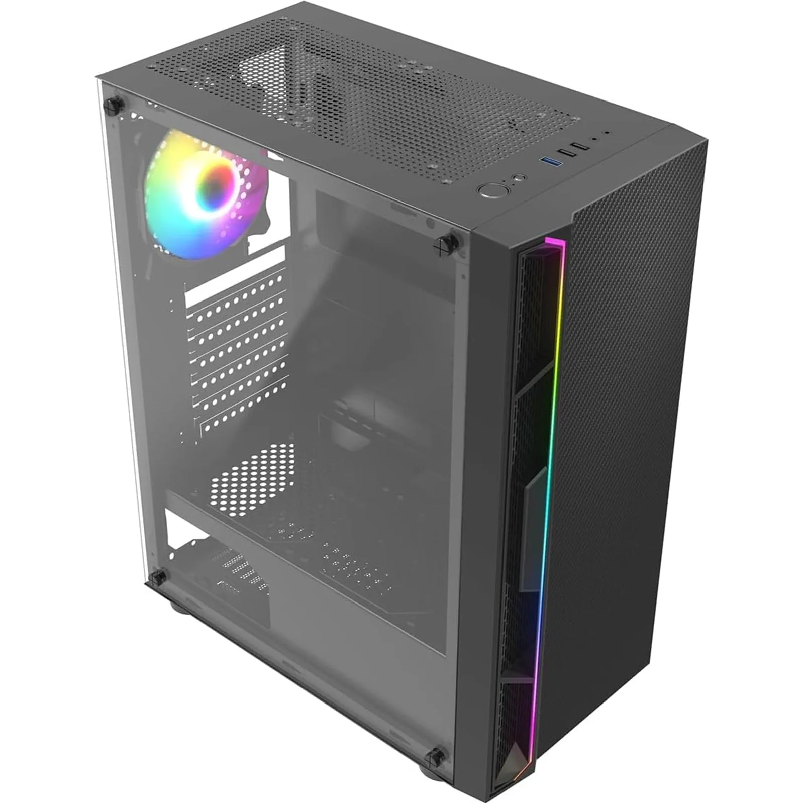 CiT Galaxy Gaming Case w/ Glass Side, ATX, LED Front Strip, Rear RGB Fan, LED Button - 13 Modes, Black