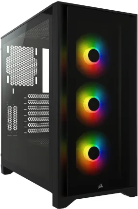 Corsair iCUE 4000X RGB Gaming Case with Tempered Glass Window, E-ATX, 3 x AirGuide RGB Fans, Lighting Node CORE included, USB-C, Black