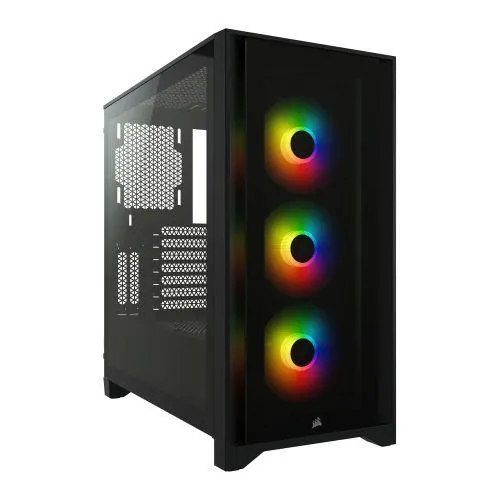 Corsair iCUE 4000X RGB Gaming Case with Tempered Glass Window, E-ATX, 3 x AirGuide RGB Fans, Lighting Node CORE included, USB-C, Black