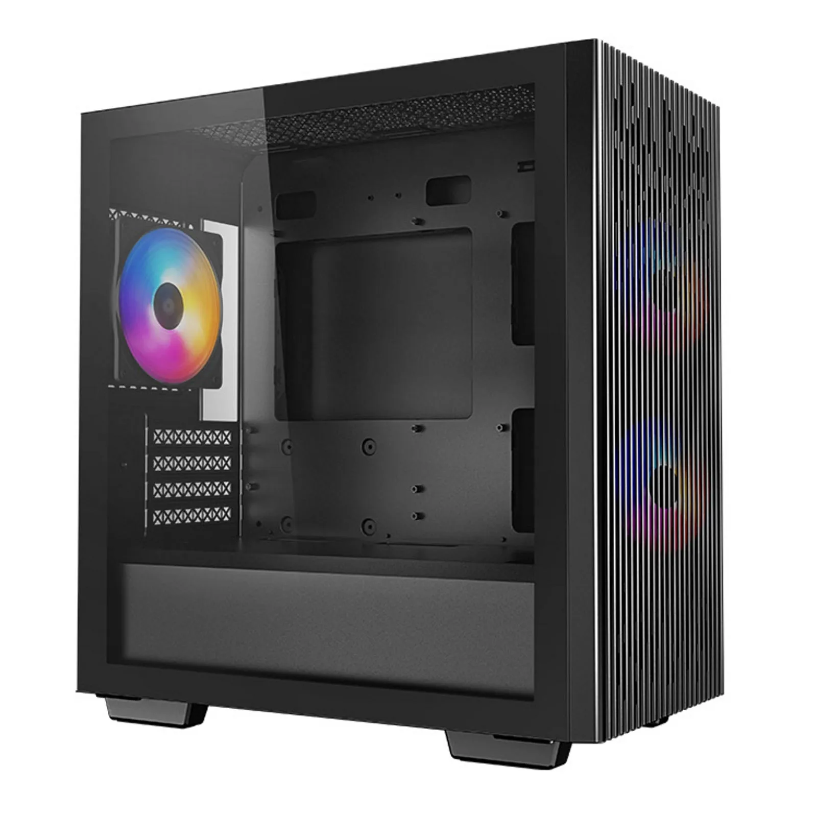 DeepCool MATREXX 40 3FS Micro Tower 1 x USB 3.0 / 1 x USB 2.0 Tempered Glass Side Window Panel Black Case with Tri-Colour LED Fans