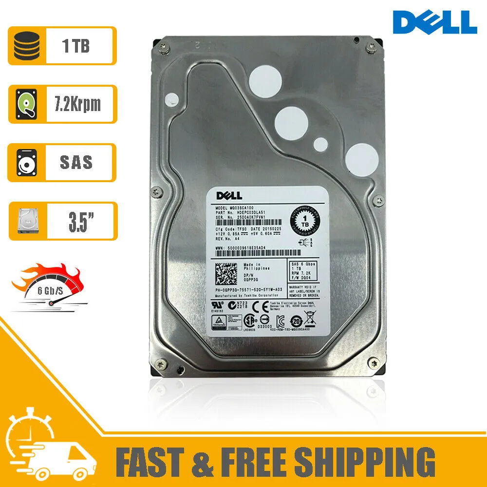 Dell (SAS) 3.5" 1TB Internal HD 7200rpm HDD HDEPC03DLA51 0GPP3G MG03SCA100