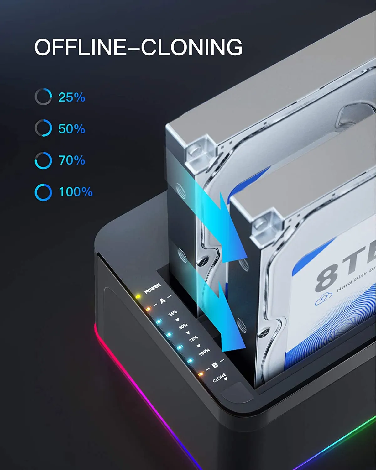 Dual Bay Hard Drive Docking Station with Offline Clone SA02003