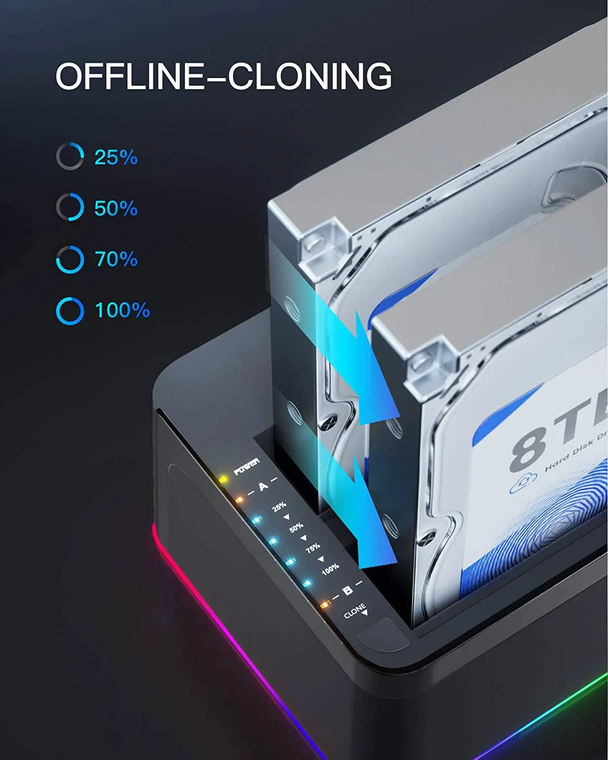 Dual Bay Hard Drive Docking Station with Offline Clone SA02003