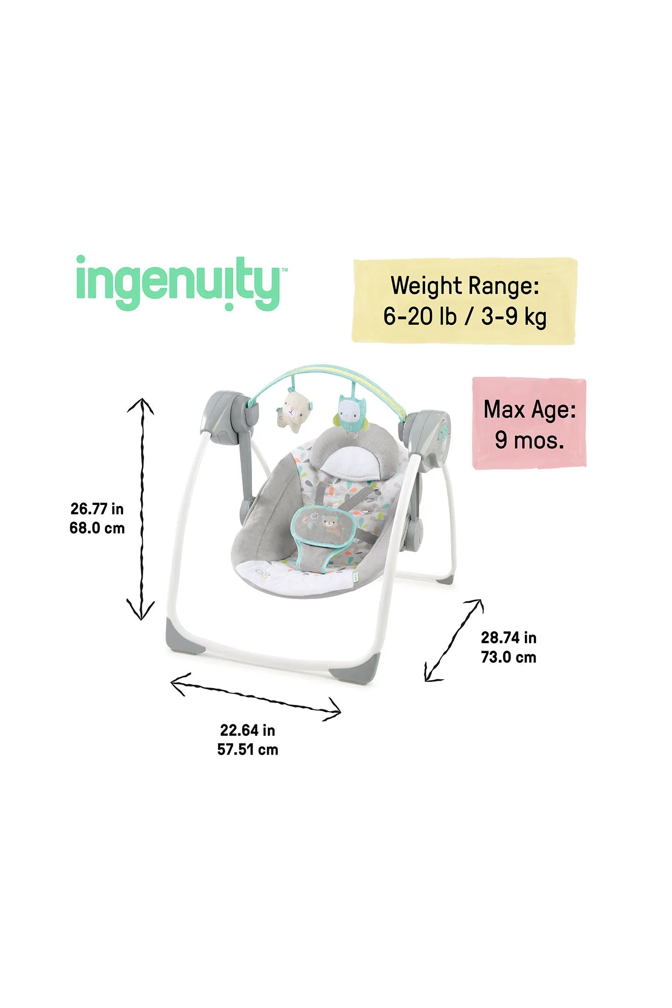 Ingenuity Comfort 2 Go Compact Portable Baby Swing