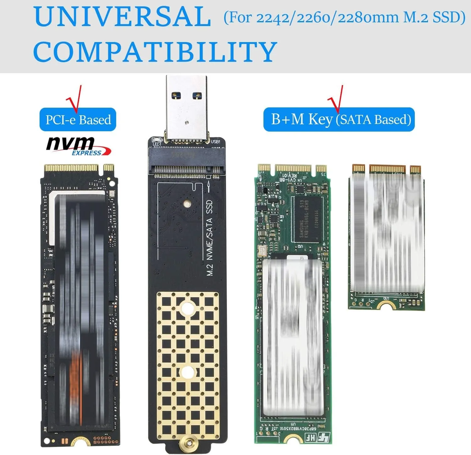 M.2 to USB Adapter, RIITOP Nvme to USB 3.1 Reader Card Compatible with Both Nvme (Pci-E) M Key SSD & (B M Key SATA Based) NGFF SSD