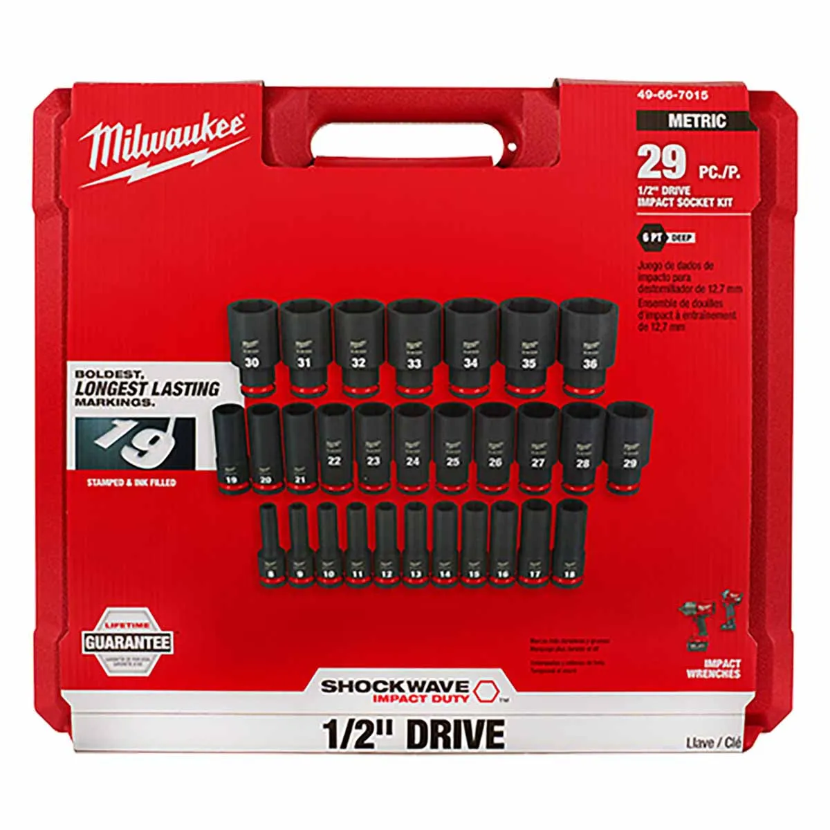 Milwaukee 49-66-7015 29PCSHOCKWAVE Impact Duty™ 1/2" Drive Metric Deep 6 Point Socket Set