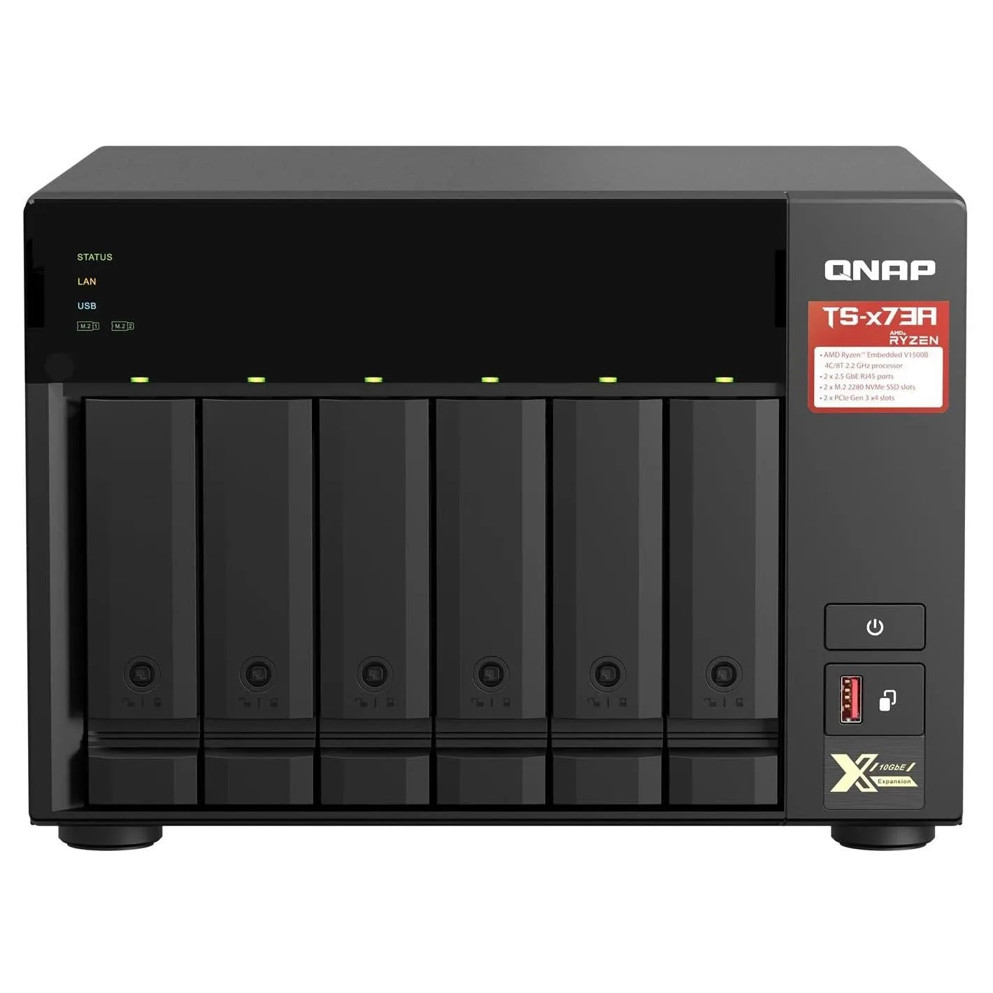 Network storage QNAP TS-673A, 6 bays, 8GB DDR4, without disks, black