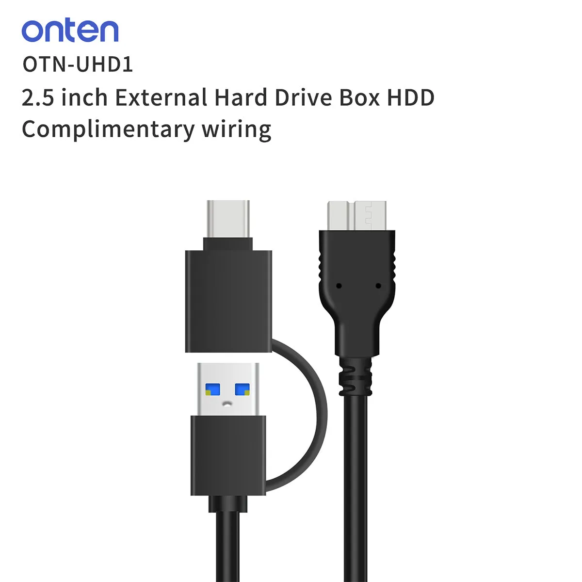 Onten UHD1 2.5 inch External Hard Drive Box with 2 in 1 Cable