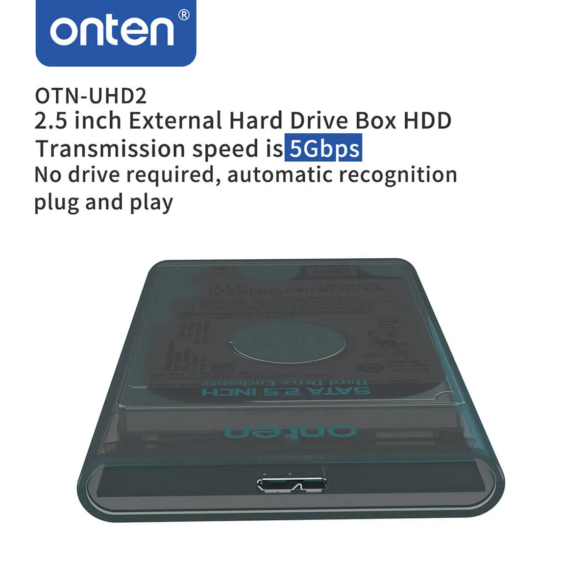 Onten UHD2 2.5 inch External Hard Drive Box with Data Cable