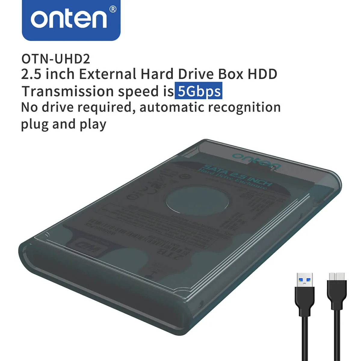 Onten UHD2 2.5 inch External Hard Drive Box with Data Cable