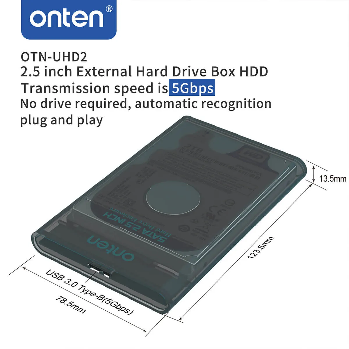 Onten UHD2 2.5 inch External Hard Drive Box with Data Cable