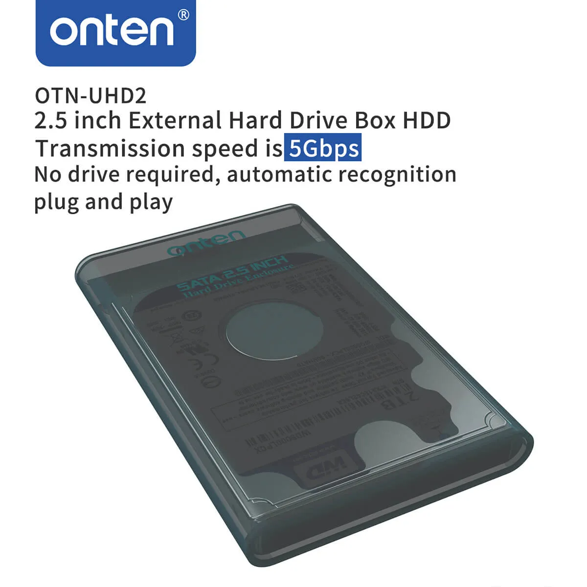 Onten UHD2 2.5 inch External Hard Drive Box with Data Cable