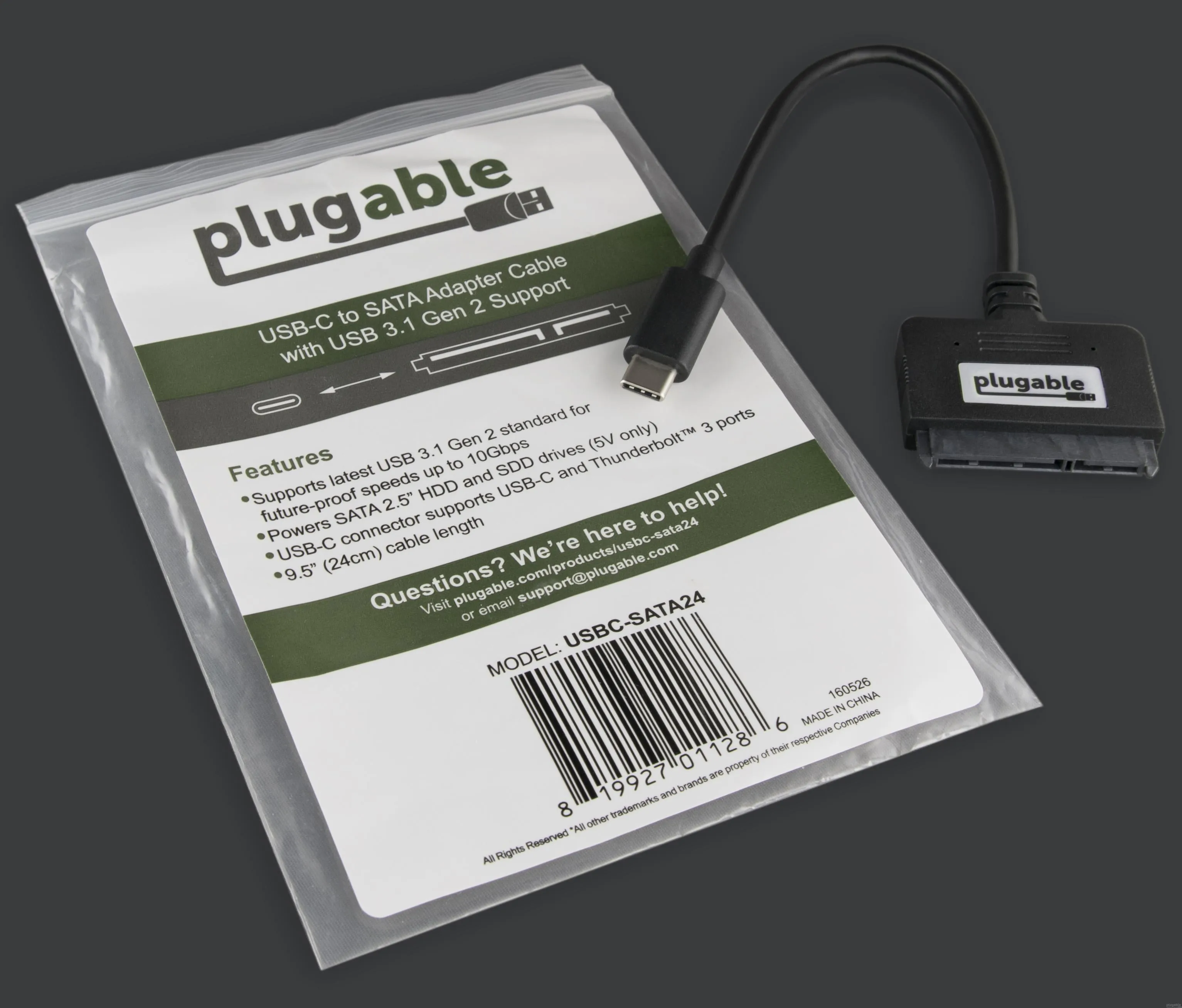 Plugable USB 3.1 Gen 2 USB-C to SATA Adapter Cable