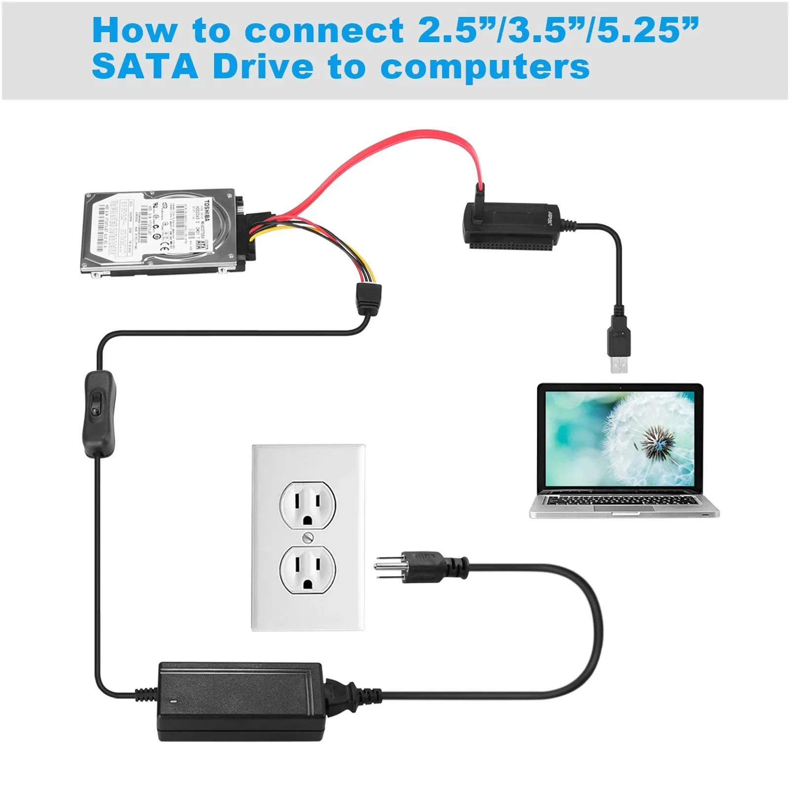 SATA PATA IDE to USB 2.0 Adapter Converter Cable For 2.5" 3.5" Hard Drive Disk