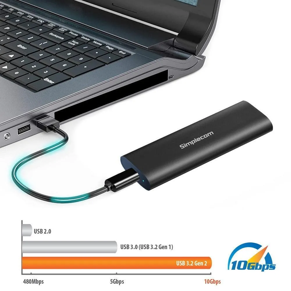 Simplecom SE516 NVMe / SATA Dual Protocol M.2 SSD Tool-Free USB-C Enclosure USB 3.2 Gen 2 10Gbps