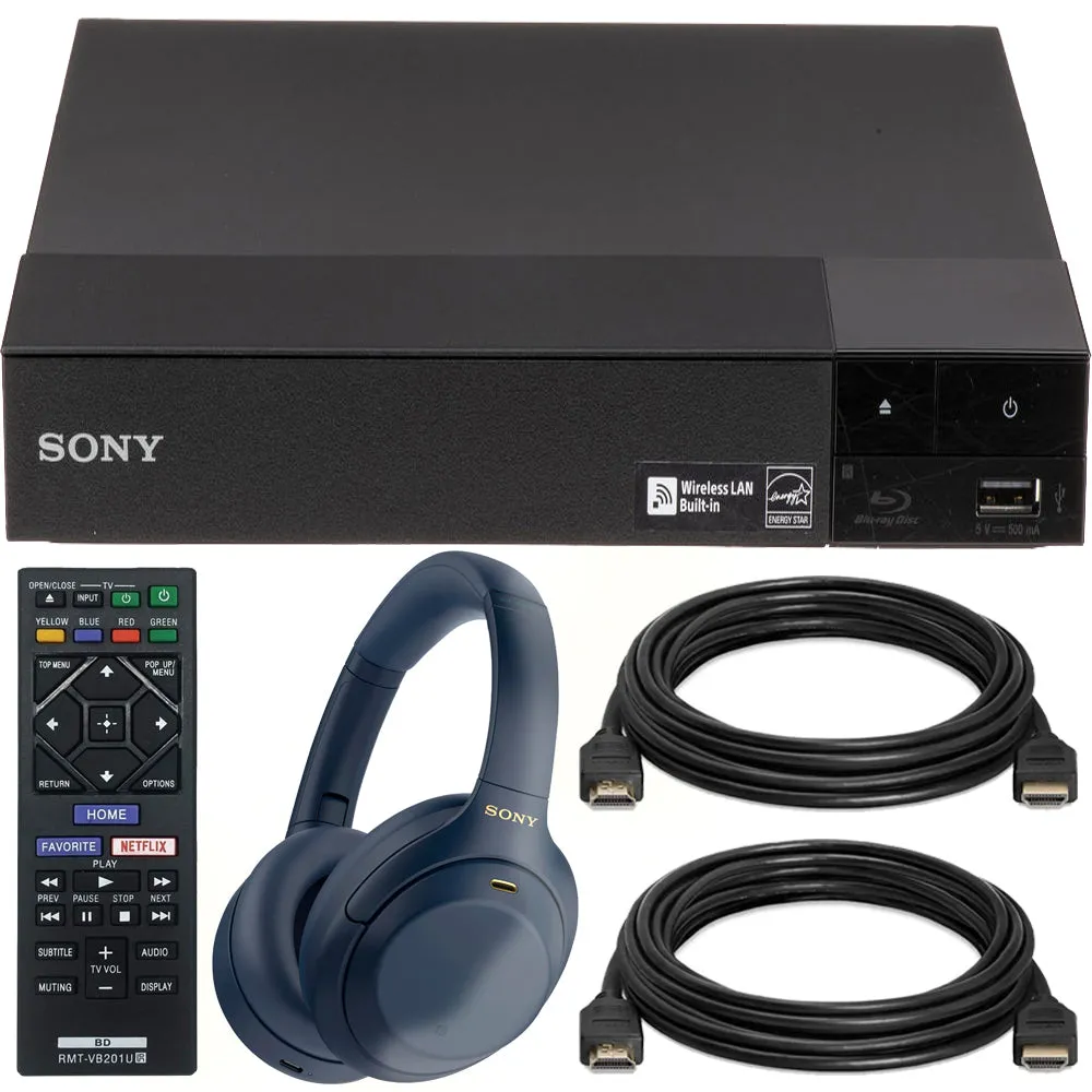 Sony Streaming BDP-S3700 1080p FHD Blu-ray Disc Player Built-in Wi-Fi   Sony WH-1000XM4 Blue Headphones Bundle