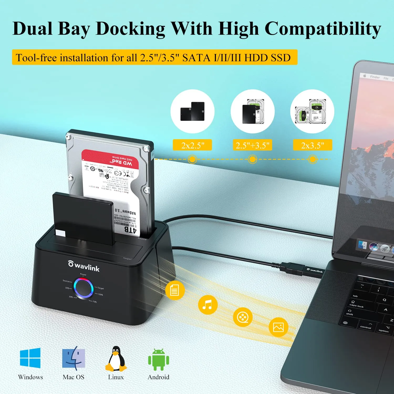 Wavlink Dual Bay Hard Drive Docking Station with Offline Clone Function